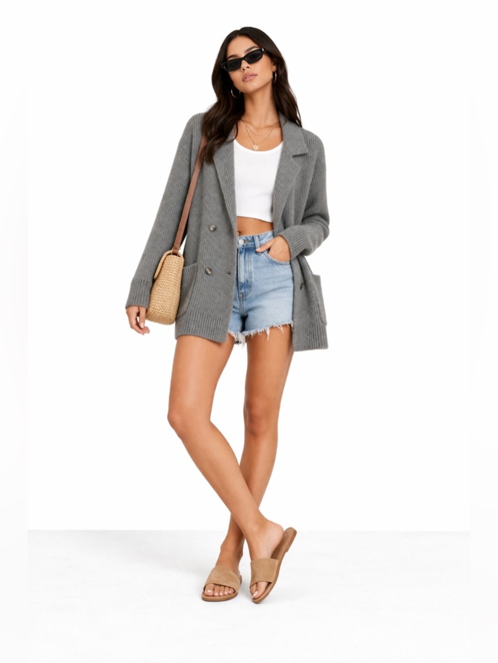MONROW Sweater Double Breasted Knit Cardigan Size M Blazer Wool Cotton $285